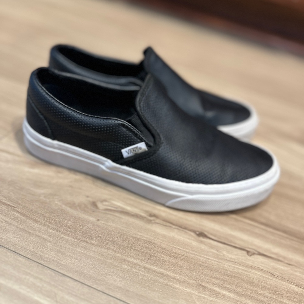Vans Black Leather Textured Slip-On Shoes